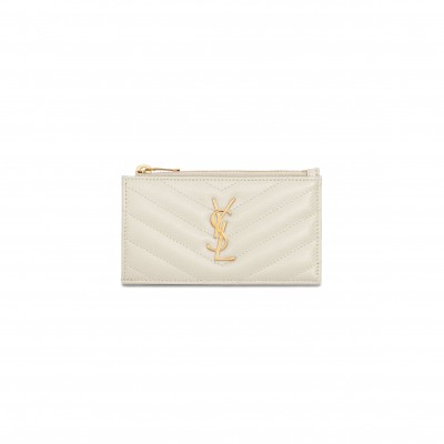 YSL CASSANDRE MATELASSÉ FRAGMENTS CARD CASE IN GRAIN DE POUDRE LEATHER 607915BOW019207 (13*8*2cm)
