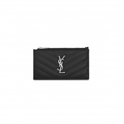 YSL CASSANDRE MATELASSÉ FRAGMENTS CARD CASE IN GRAIN DE POUDRE LEATHER 607915BOW021000 (13*8*2cm)
