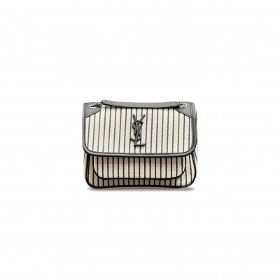 YSL NIKI BABY CHAIN BAG IN COTTON CANVAS STRIPED 6331511346366 (21*16*7.5cm)