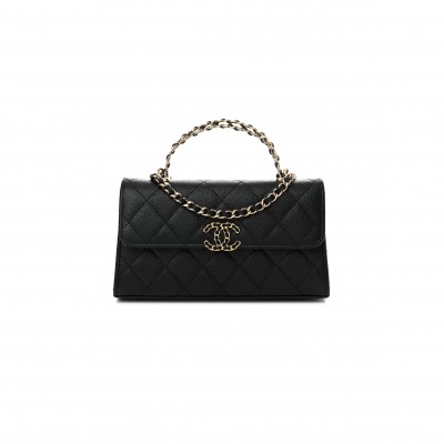 CHANEL MASTER CAVIAR QUILTED CHAIN TOP HANDLE WITH CHAIN BLACK (18*10*4cm) 