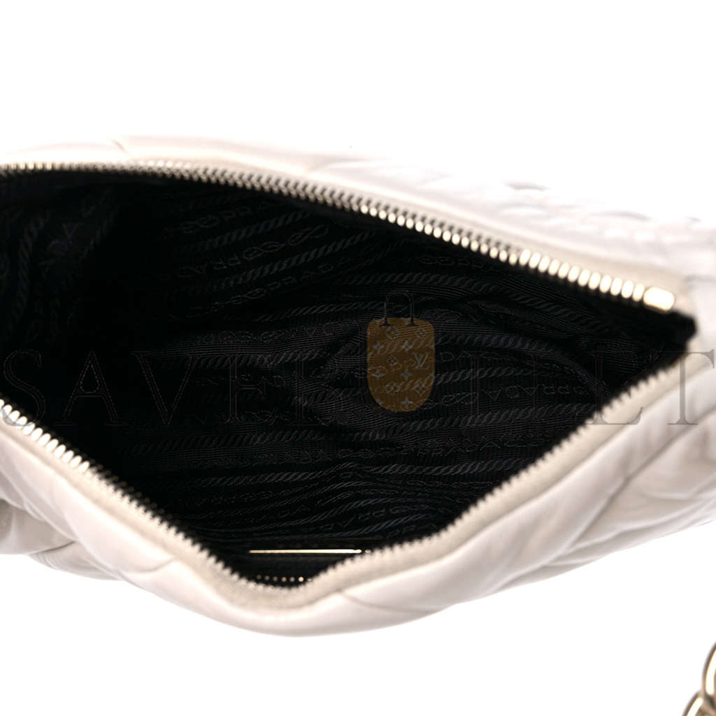 PRADA NAPPA NYLON QUILTED PATCHWORK SYSTEM FLAP BAG WHITE (20*15*8cm) PRADA NAPPA NYLON QUILTED PATCHWORK SYSTEM FLAP BAG WHITE (20*15*8cm)
