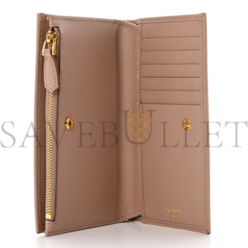 PRADA SAFFIANO TRIANGLE CONTINENTAL ZIP WALLET POWDER PINK (16*9*2cm) PRADA SAFFIANO TRIANGLE CONTINENTAL ZIP WALLET POWDER PINK (16*9*2cm)