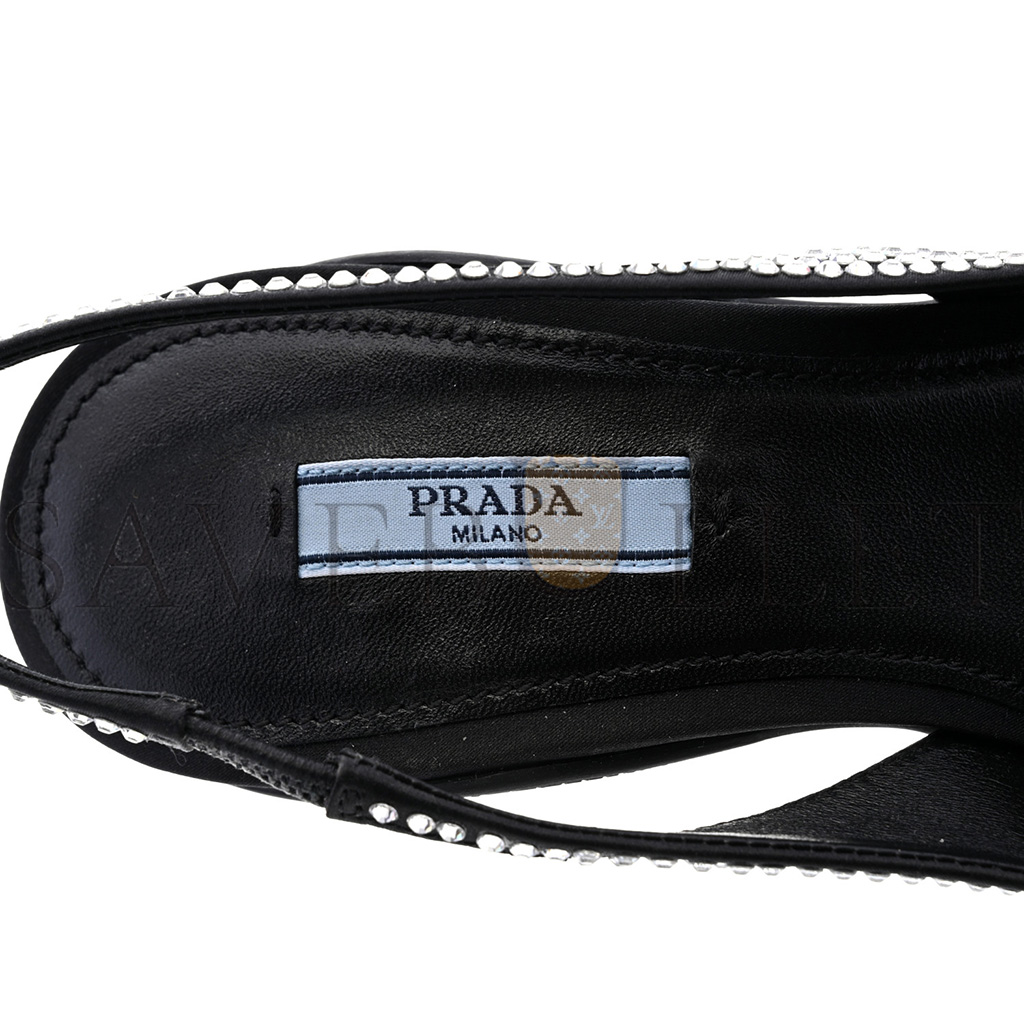 PRADA SATIN CRYSTAL LOGO 90MM SLINGBACK PUMPS 36.5 CRISTAL PRADA SATIN CRYSTAL LOGO 90MM SLINGBACK PUMPS 36.5 CRISTAL