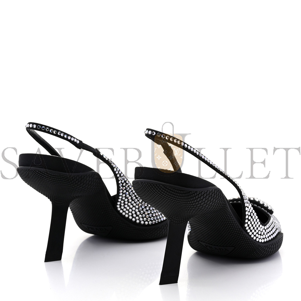 PRADA SATIN CRYSTAL LOGO 90MM SLINGBACK PUMPS 36.5 CRISTAL PRADA SATIN CRYSTAL LOGO 90MM SLINGBACK PUMPS 36.5 CRISTAL