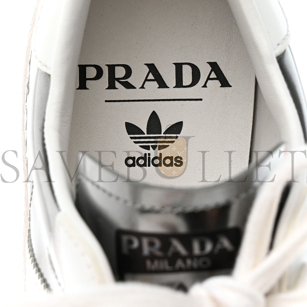 PRADA X ADIDAS BRUSHED CALFSKIN LOGO MENS SUPERSTAR SNEAKERS 6 SILVER WHITE PRADA X ADIDAS BRUSHED CALFSKIN LOGO MENS SUPERSTAR SNEAKERS 6 SILVER WHITE