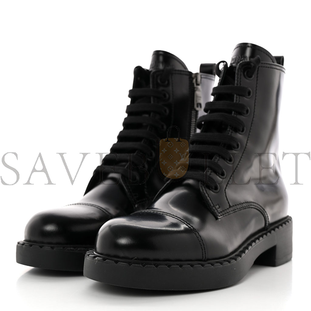 PRADA SPAZZOLATO CHOCOLATE 50MM COMBAT BOOTS 36 BLACK PRADA SPAZZOLATO CHOCOLATE 50MM COMBAT BOOTS 36 BLACK