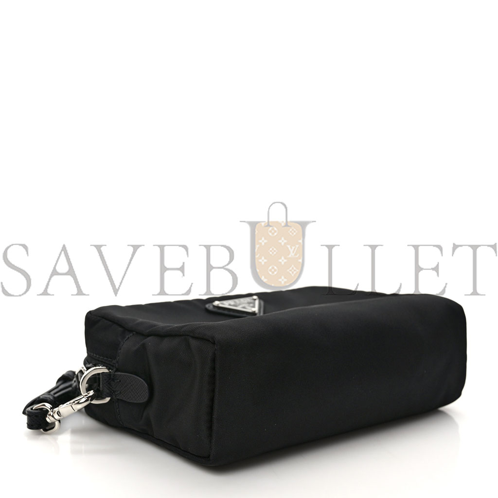 PRADA TESSUTO NYLON SAFFIANO WRISTLET BLACK (19*11*9cm) PRADA TESSUTO NYLON SAFFIANO WRISTLET BLACK (19*11*9cm)