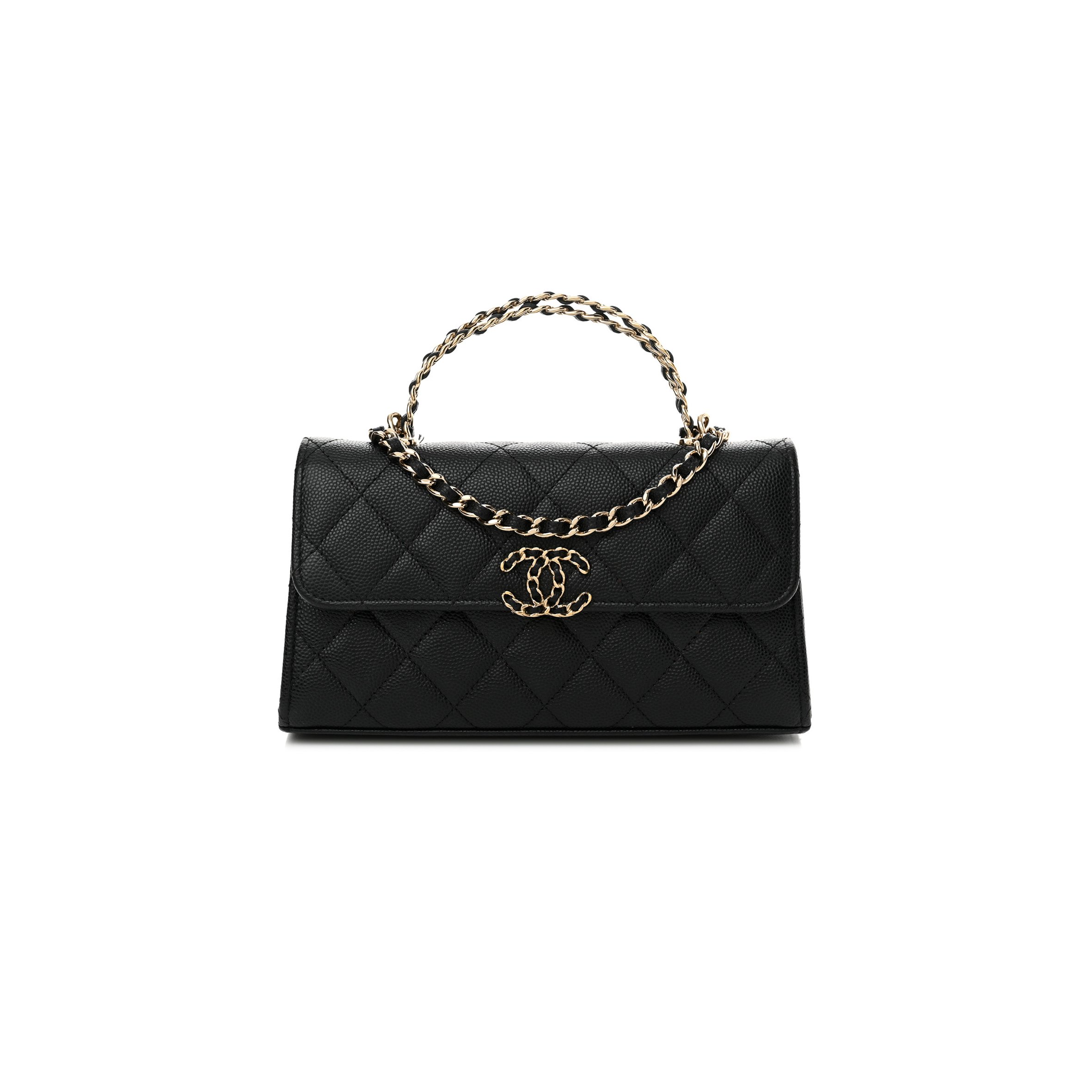 CHANEL MASTER CAVIAR QUILTED CHAIN TOP HANDLE WITH CHAIN BLACK (18*10*4cm) 