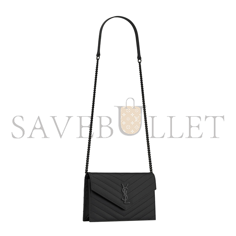 YSL CASSANDRE ENVELOPE CHAIN WALLET IN GRAIN DE POUDRE LEATHER 742920BOW081000 (19*12.5*3.5cm)