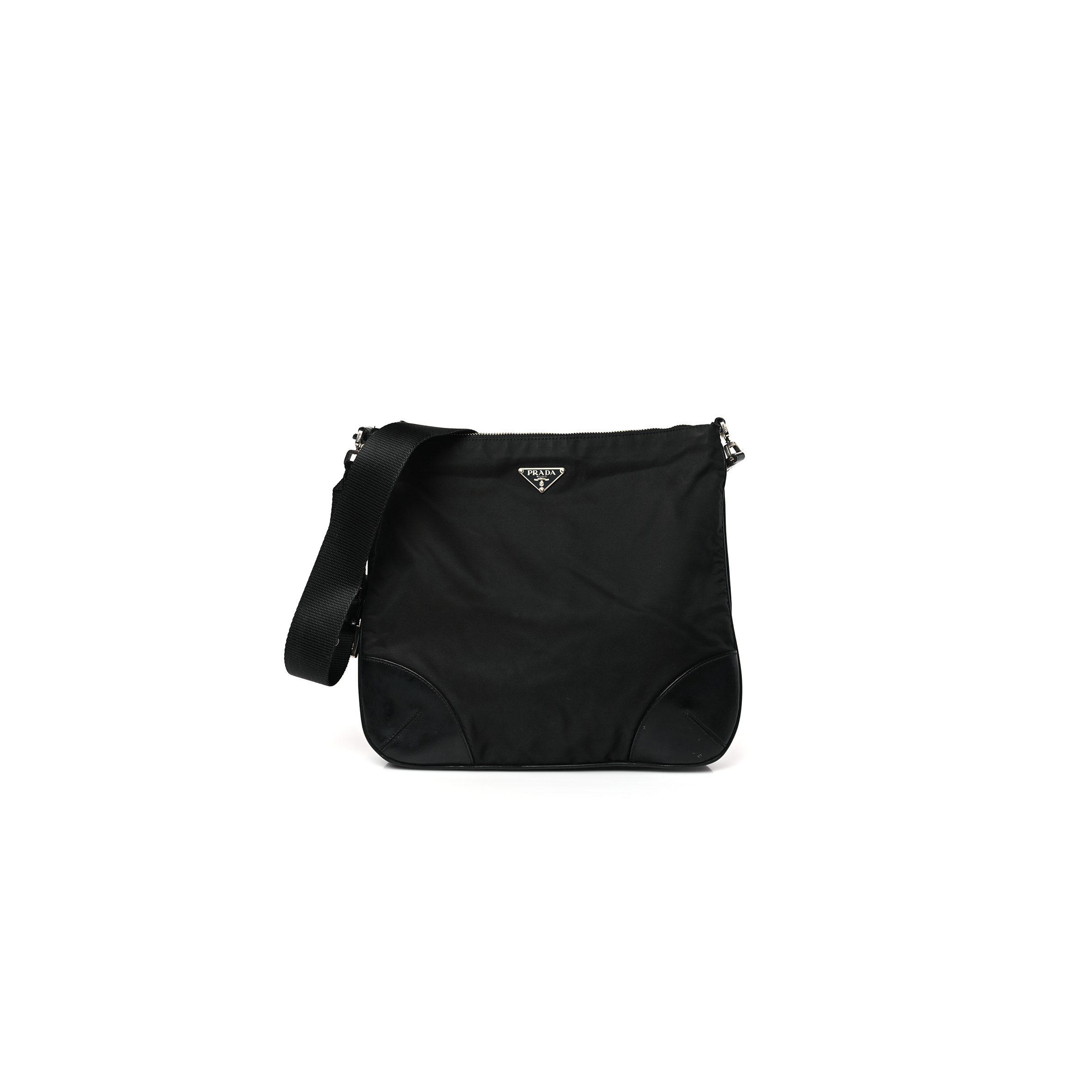 PRADA TESSUTO NYLON SOFT CALF SHOULDER BAG BLACK (32*30*8cm) PRADA TESSUTO NYLON SOFT CALF SHOULDER BAG BLACK (32*30*8cm)