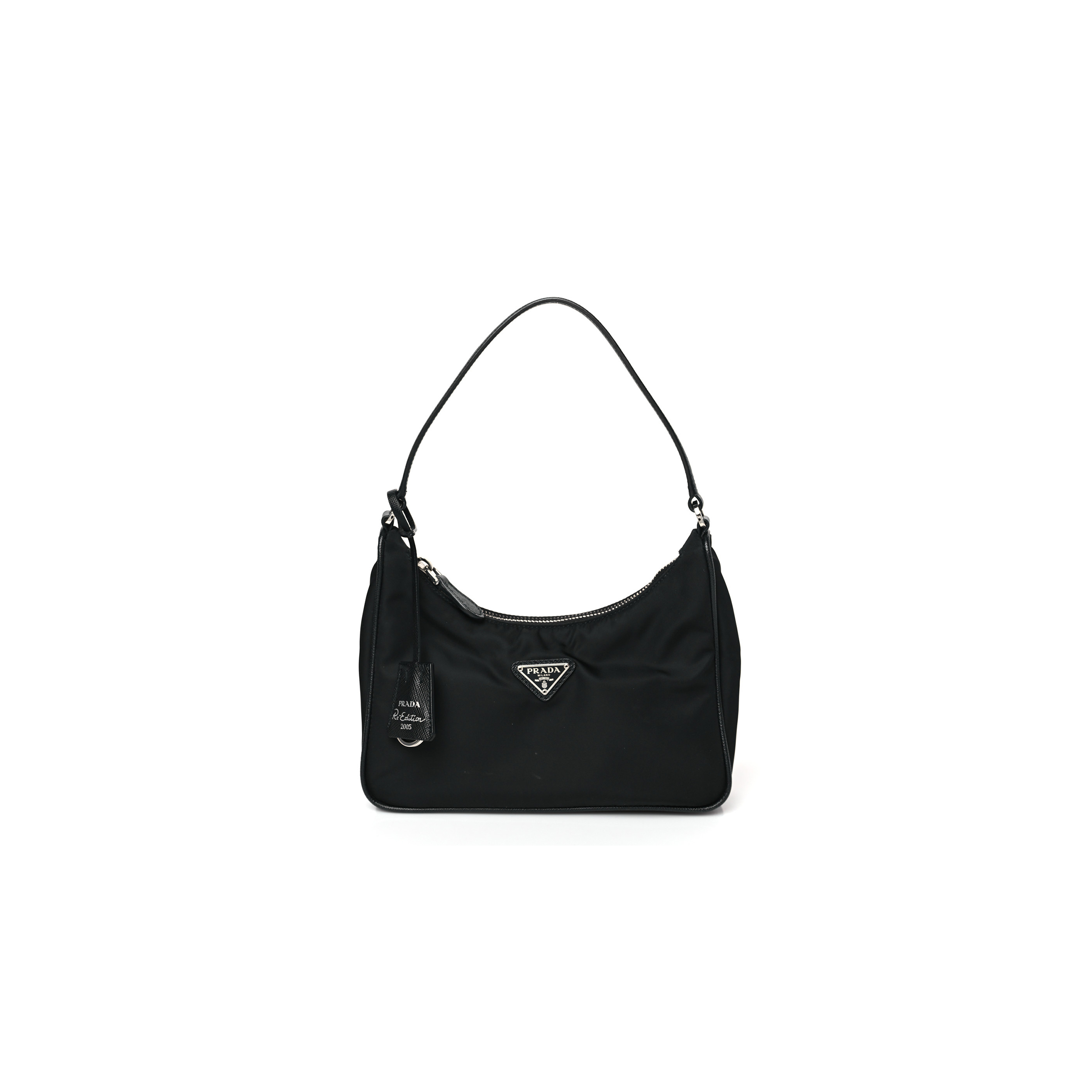 PRADA TESSUTO NYLON SAFFIANO MINI RE-EDITION 2005 BAG BLACK (22*17*6cm) PRADA TESSUTO NYLON SAFFIANO MINI RE-EDITION 2005 BAG BLACK (22*17*6cm)