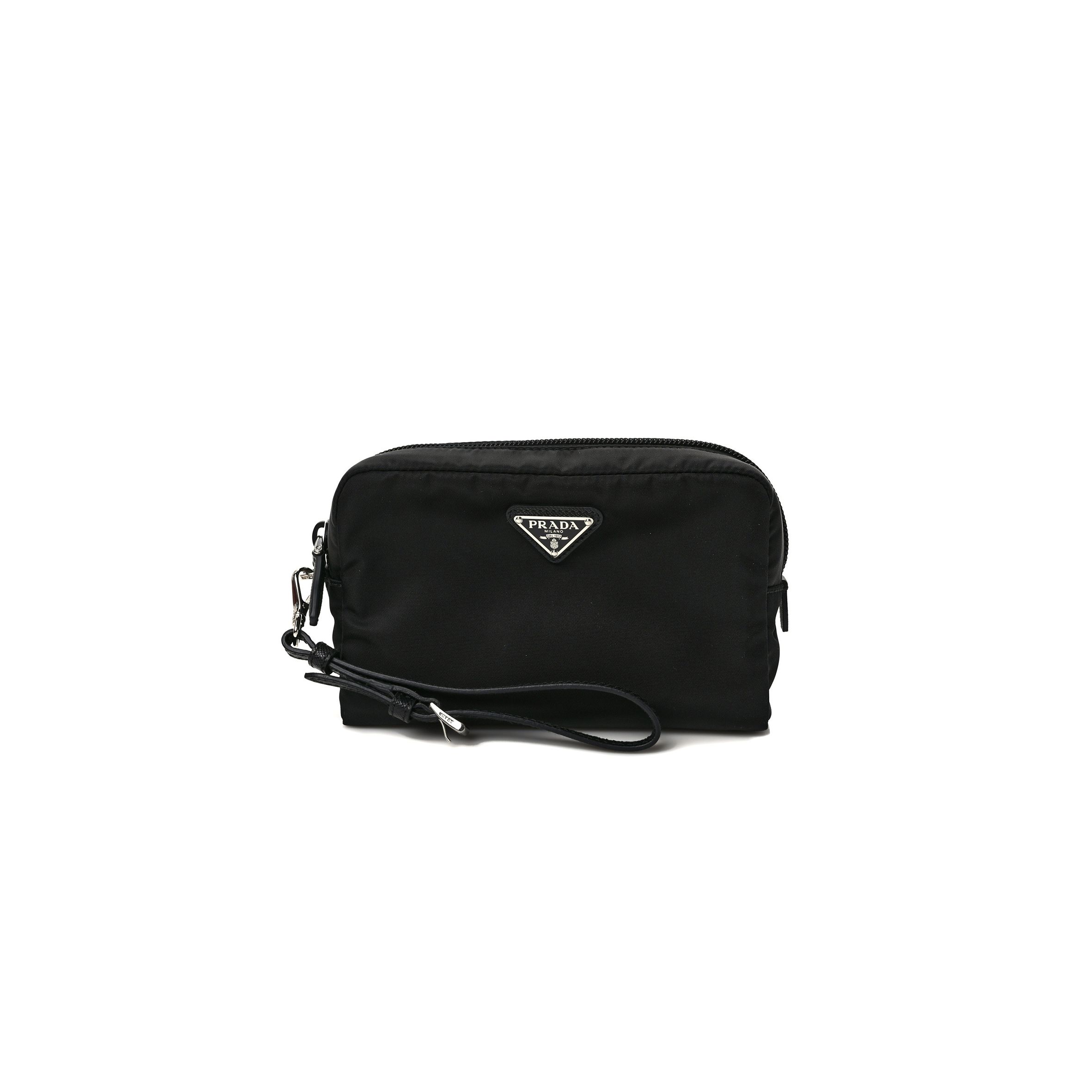 PRADA TESSUTO NYLON SAFFIANO WRISTLET BLACK (19*11*9cm) PRADA TESSUTO NYLON SAFFIANO WRISTLET BLACK (19*11*9cm)