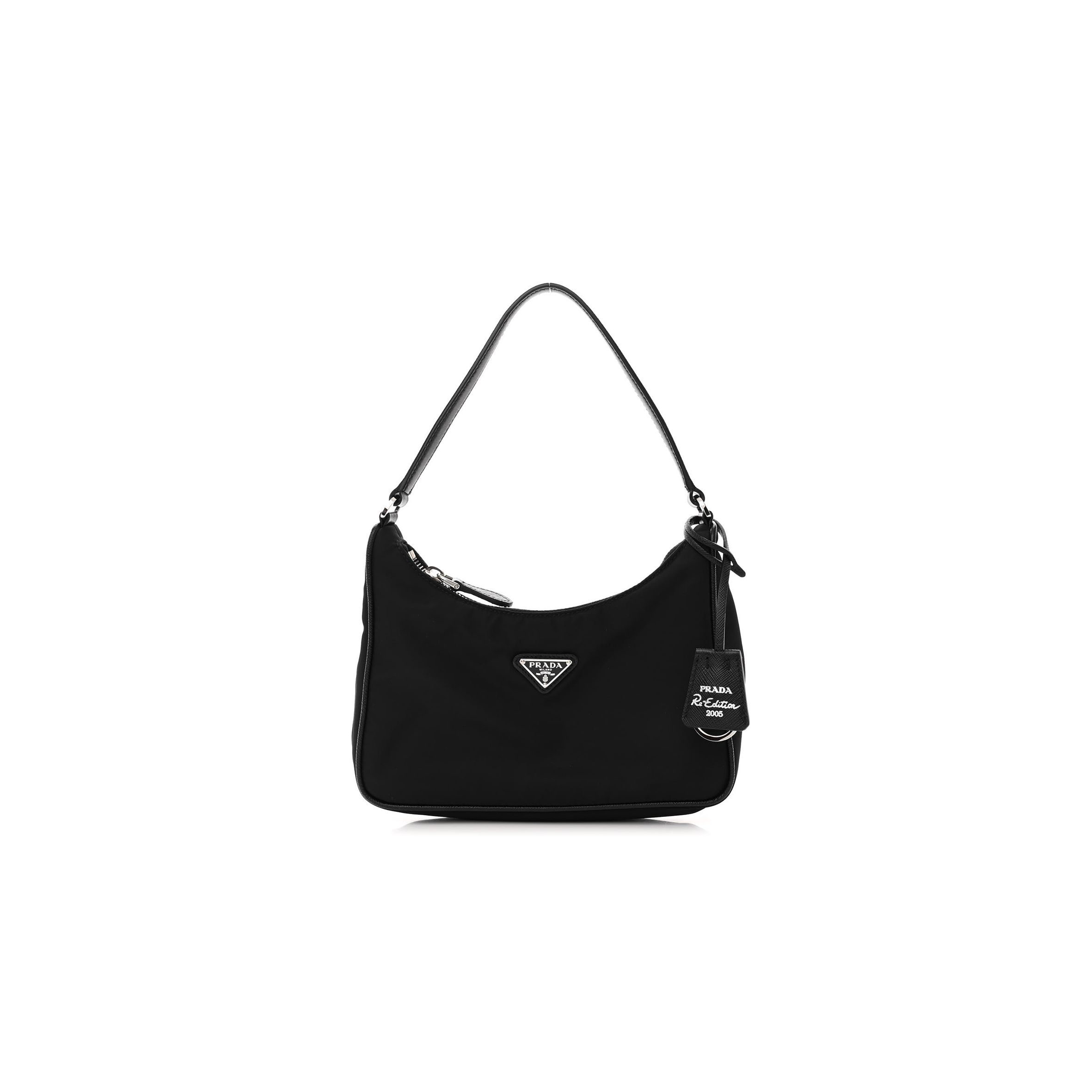 PRADA TESSUTO NYLON SAFFIANO MINI RE-EDITION 2005 BAG BLACK (22*16*6cm) PRADA TESSUTO NYLON SAFFIANO MINI RE-EDITION 2005 BAG BLACK (22*16*6cm)