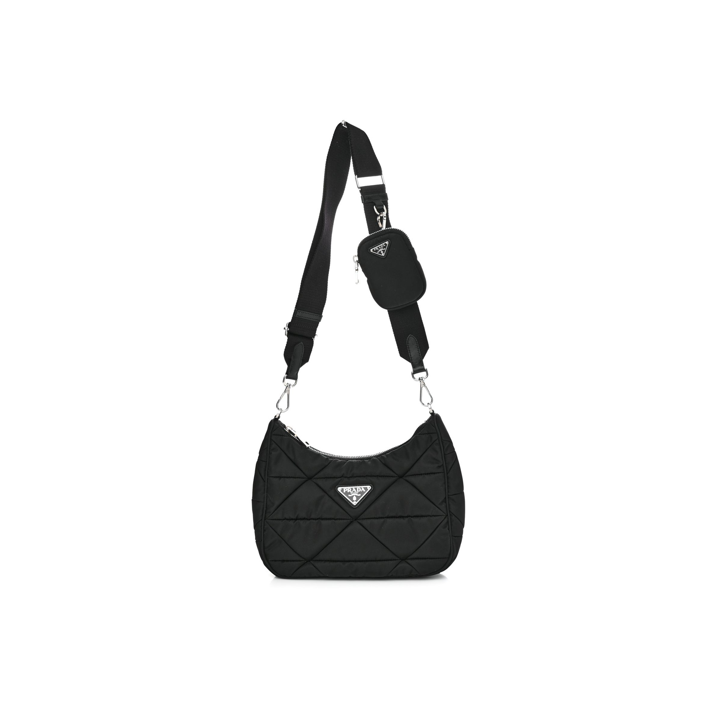 PRADA TESSUTO NYLON QUILTED PATCHWORK RE-EDITION HOBO BAG BLACK (24*20*7cm) PRADA TESSUTO NYLON QUILTED PATCHWORK RE-EDITION HOBO BAG BLACK (24*20*7cm)