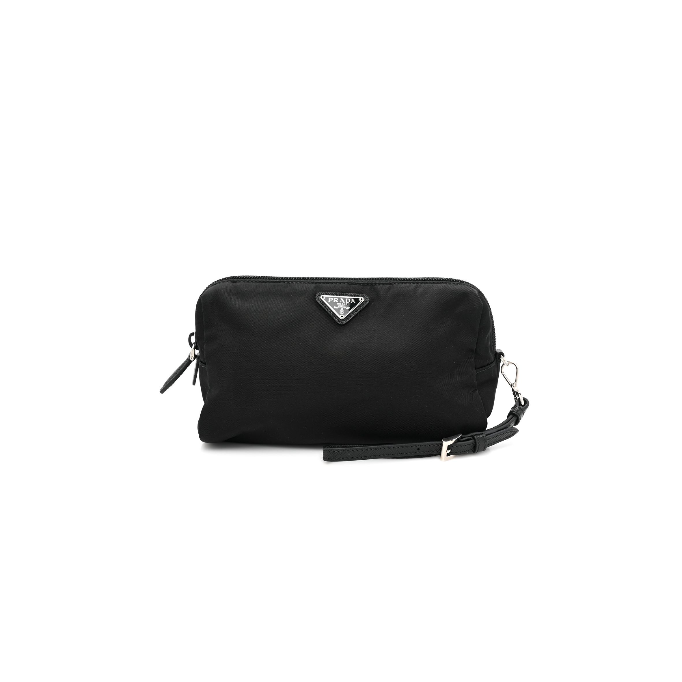 PRADA TESSUTO NYLON SAFFIANO WRISTLET BLACK (20*11*10cm) PRADA TESSUTO NYLON SAFFIANO WRISTLET BLACK (20*11*10cm)